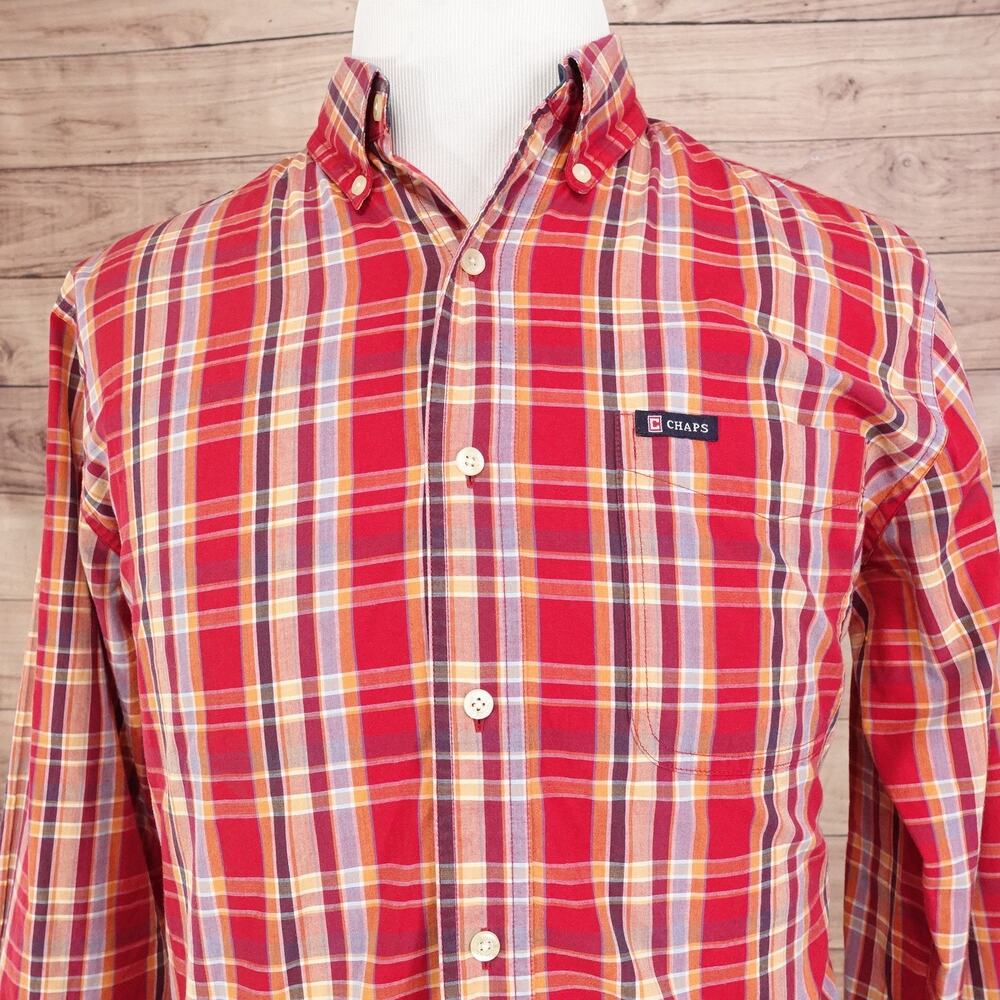 Chaps Shirt Mens Medium Plaid Button Down Long Sleeve Easy‎ Care Casual Workwear